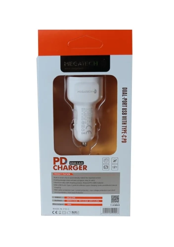 Megatech T05 2 Usb 3.4A Beyaz Araç Çakmaklık Şarj