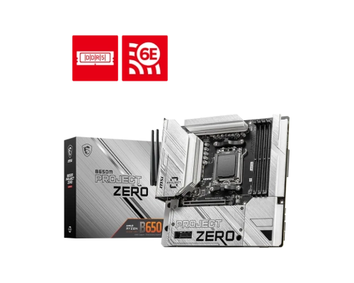MSI B650M PROJECT ZERO AM5 DDR5 7600MHZ(OC) HDMI DP M.2 USB3.2 2.5G LAN WI-FI 6E mATX