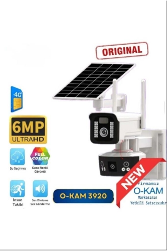 O-KAM PRO 3920 4MM 3MP+3MP FULL COLOR SIM KARTLI GÜNEŞ PANELLİ ALARMLI PTZ DIŞ ORTAM GÜVENLİK KAMERASI